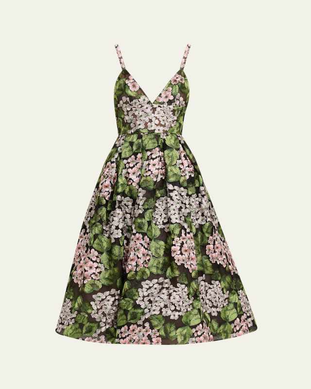 Eden Pleated Floral-Embroidered Midi Dress